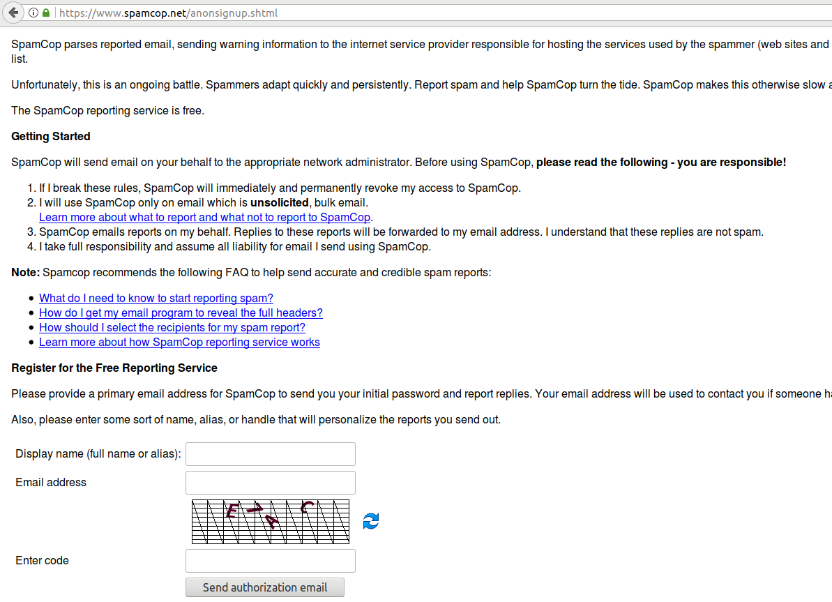 SpamCop sign-up