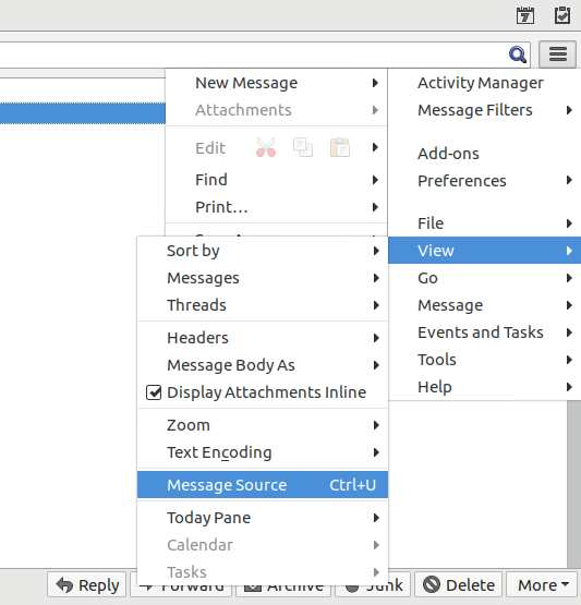 View message source in Thunderbird