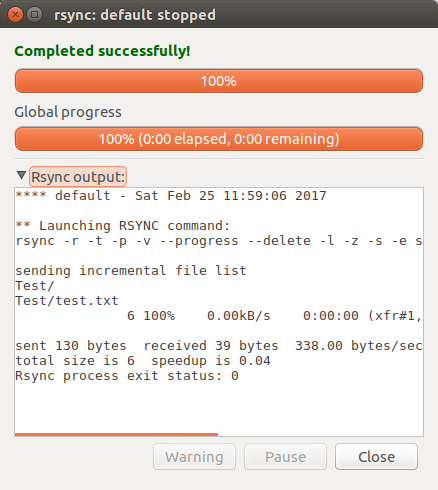 Grsync - Sync completed