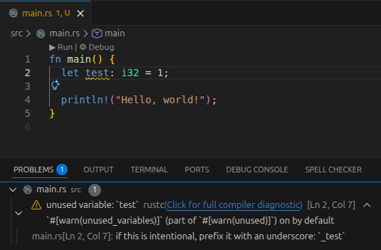 rust-analyzer warning